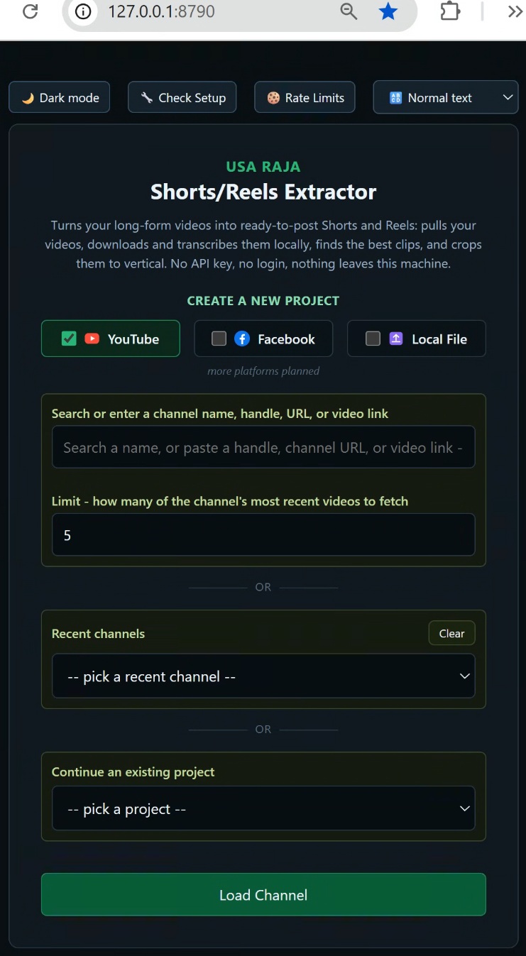 The app's dashboard on first launch, ready to use during the trial — YouTube, Facebook, and Local File tabs, all unlocked